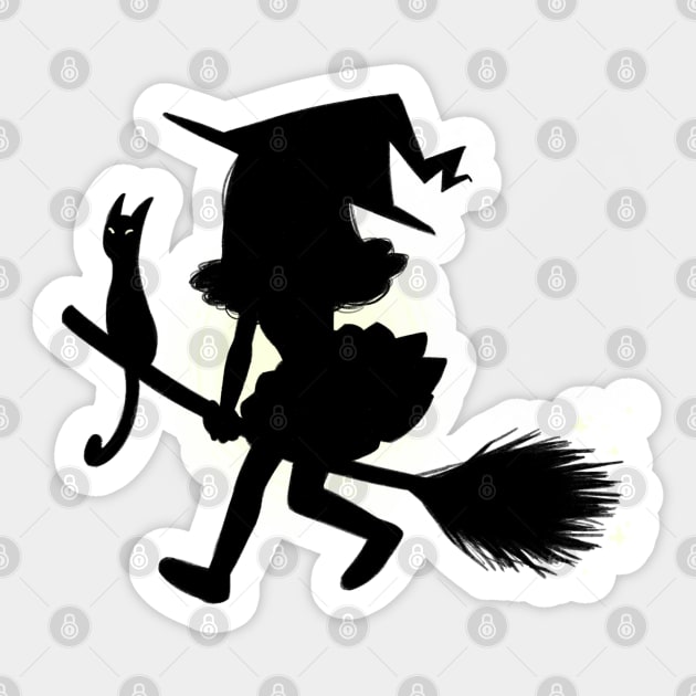 Cute Little Witch on a Broom - Silhouette Design Sticker by nuvvola